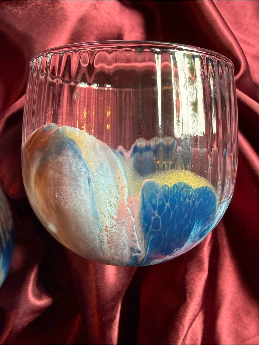 Hand dipped textured, ribbed glass candle holder votive glasses
